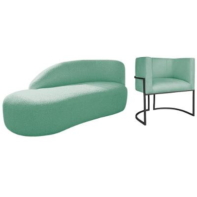 Kit Divã Luna 140cm Lado Esquerdo E 01 Poltrona Base De Ferro Preto Suede Cor Azul Tiffany