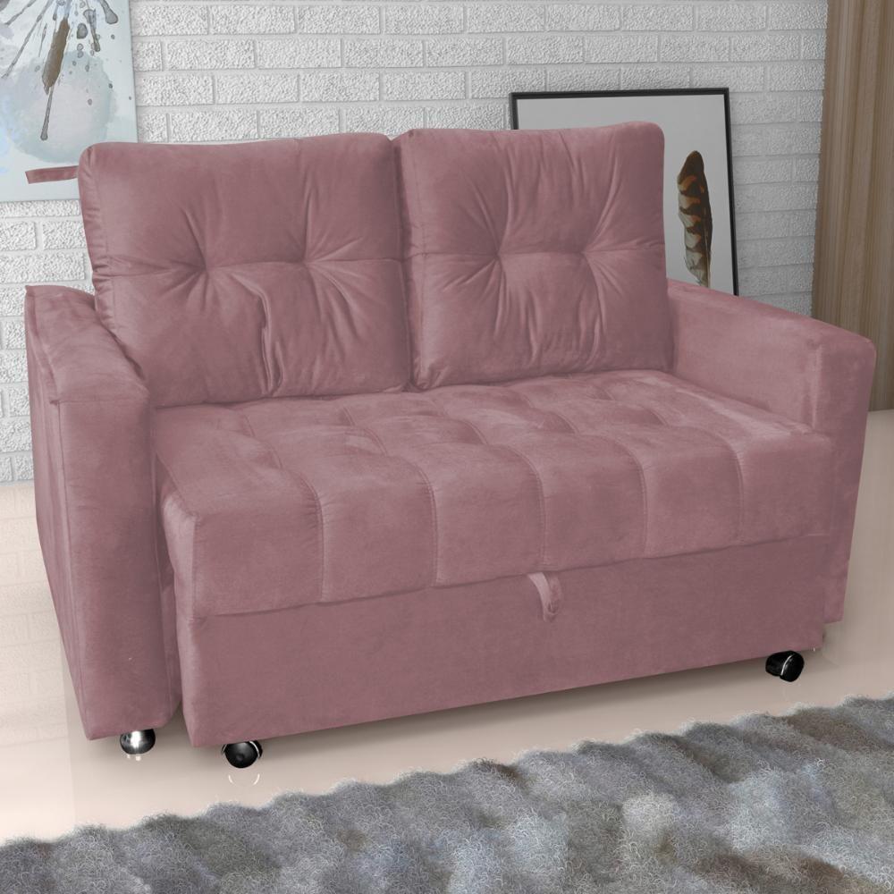 Sofá Cama Para Sala De Estar Remy Veludo Turkey Rosa - 1