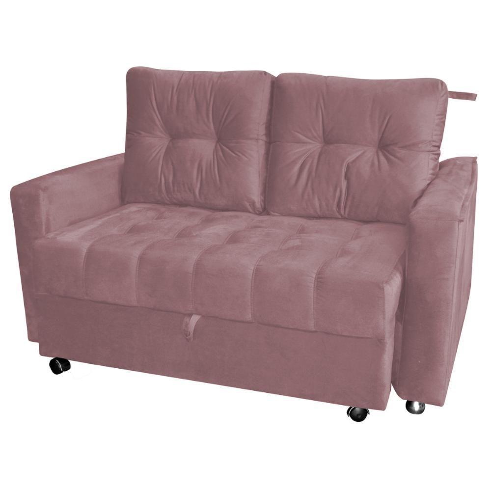 Sofá Cama Para Sala De Estar Remy Veludo Turkey Rosa - 2