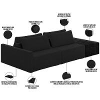 Sofá Ilha Modular Para Sala 232cm Com Puff Dublin K01 Veludo Preto E Sintético Preto - Lyam Decor - 6