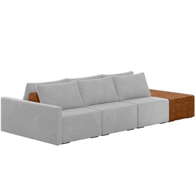 Sofá Ilha Modular Para Sala 342cm Com Puff Dublin K01 Veludo Cinza Sintético Caramelo - Lyam Decor