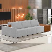 Sofá Ilha Modular Para Sala 342cm Com Puff Dublin K01 Veludo Cinza Sintético Caramelo - Lyam Decor - 6