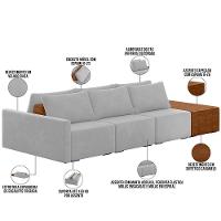 Sofá Ilha Modular Para Sala 342cm Com Puff Dublin K01 Veludo Cinza Sintético Caramelo - Lyam Decor - 7