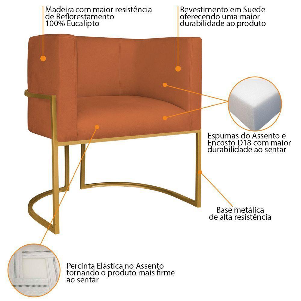 Kit Divã Luna 160cm Lado Direito E 01 Poltrona Base De Ferro Dourada Suede Cor Terracota - 8