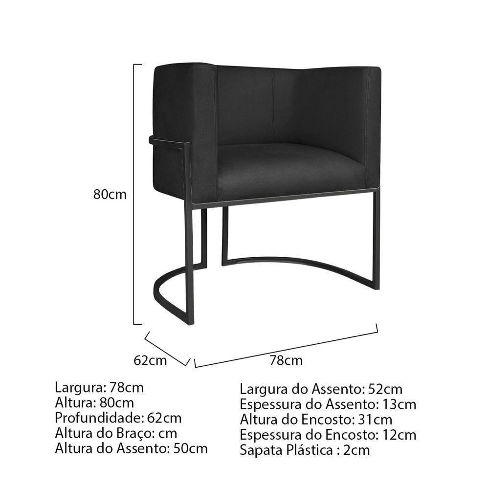 Kit Divã Luna 140cm Lado Esquerdo E 02 Poltronas Base De Ferro Preto Suede Cor Preto - 7