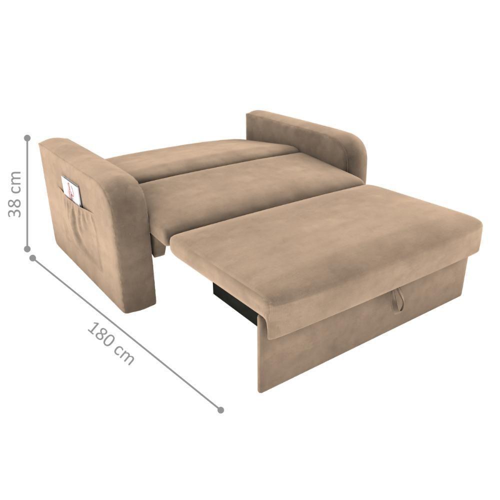 Sofá Cama Com Baú 2 Lugares Numey Suede Bege - 4