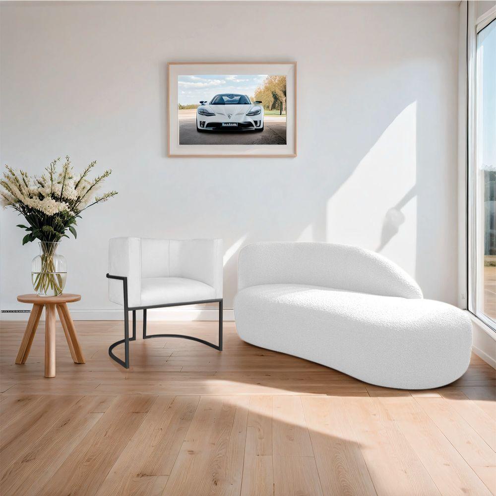 Kit Divã Luna 140cm Lado Direito E 01 Poltrona Base De Ferro Preto Suede Cor Branco - 4