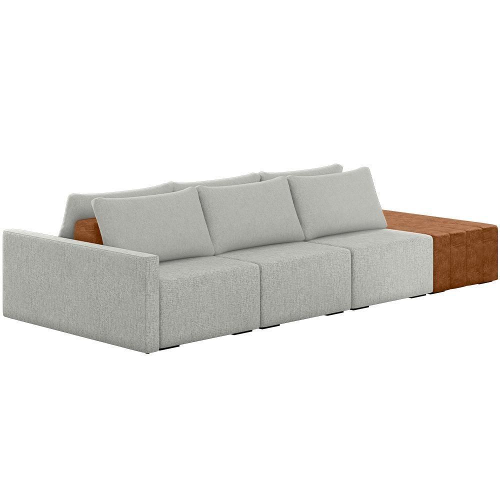 Sofá Ilha Modular Para Sala 342cm Com Puff Dublin K01 Linho Cinza Sintético Caramelo - Lyam Decor - 1