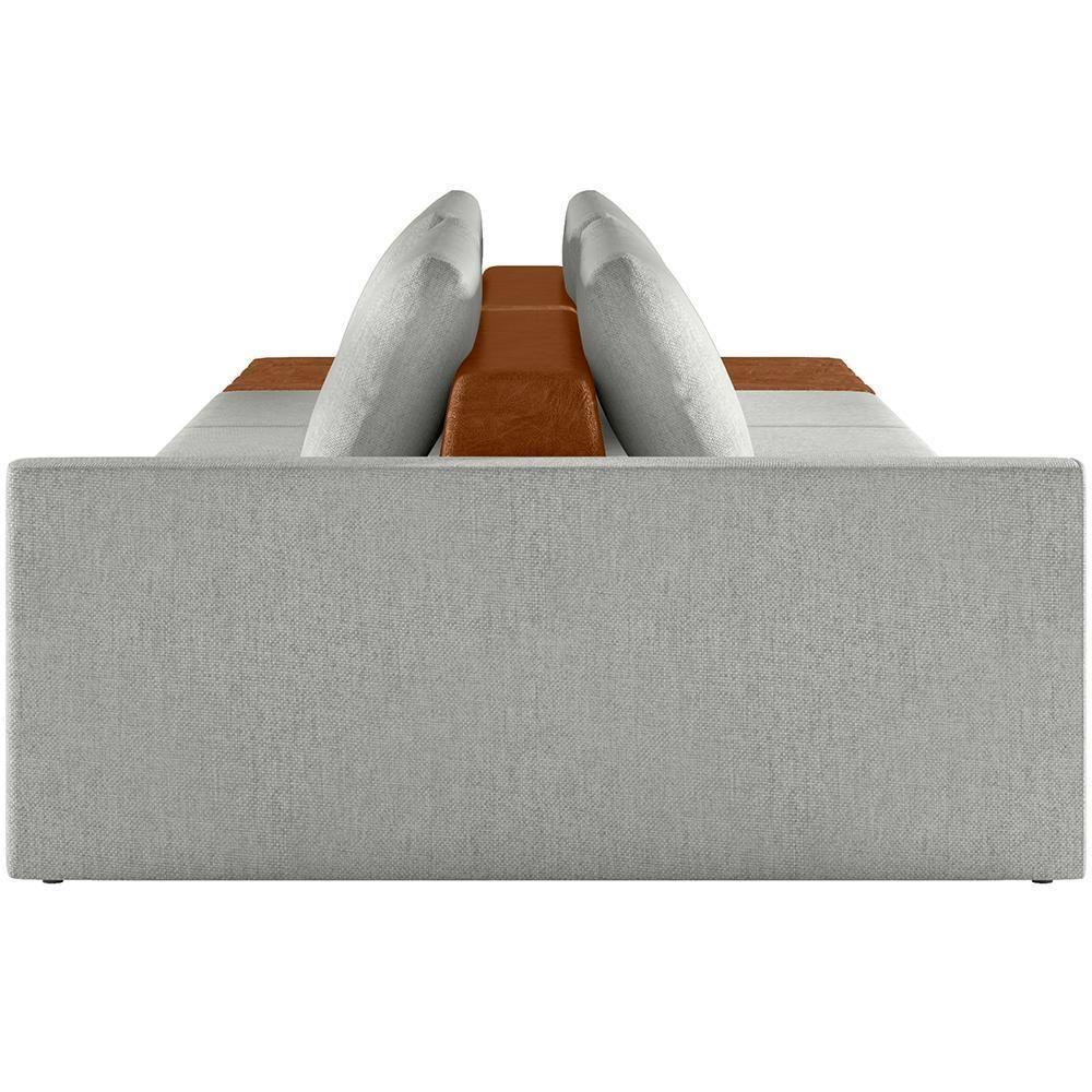 Sofá Ilha Modular Para Sala 342cm Com Puff Dublin K01 Linho Cinza Sintético Caramelo - Lyam Decor - 2