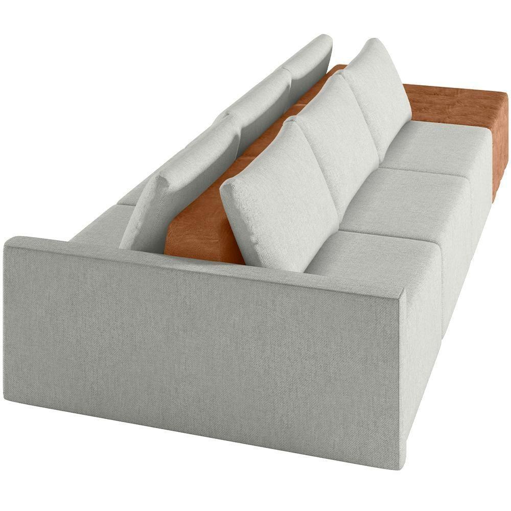 Sofá Ilha Modular Para Sala 342cm Com Puff Dublin K01 Linho Cinza Sintético Caramelo - Lyam Decor - 4