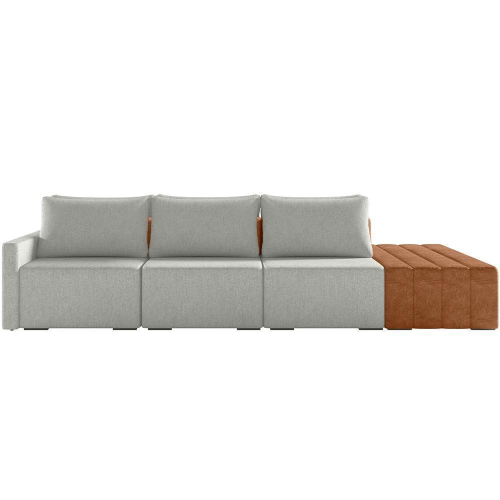 Sofá Ilha Modular Para Sala 342cm Com Puff Dublin K01 Linho Cinza Sintético Caramelo - Lyam Decor - 5