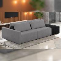 Sofá Ilha Modular Para Sala 232cm Com Puff Dublin K01 Bouclê Cinza E Sintético Preto - Lyam Decor - 6