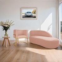 Kit Divã Luna 160cm Lado Direito E 01 Poltrona Base De Ferro Dourada Suede Cor Rosê - 9