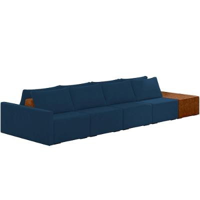 Sofá Ilha Modular Para Sala 392cm Com Puff Dublin K01 Veludo Azul Sintético Caramelo - Lyam Decor