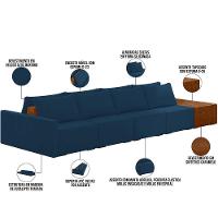 Sofá Ilha Modular Para Sala 392cm Com Puff Dublin K01 Veludo Azul Sintético Caramelo - Lyam Decor - 7