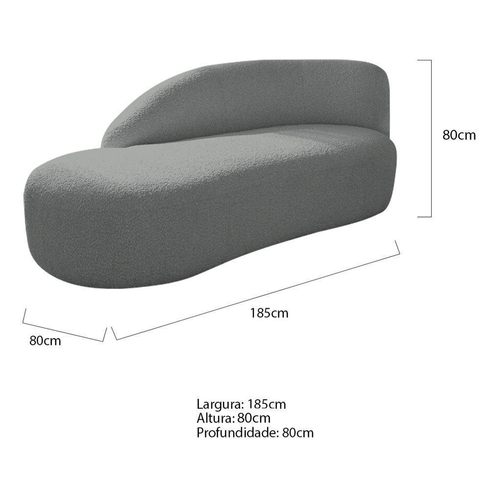 Divã Recamier Curvo Luna 185cm Lado Esquerdo Suede - Doce Sonho Móveis Cor Cinza - 5