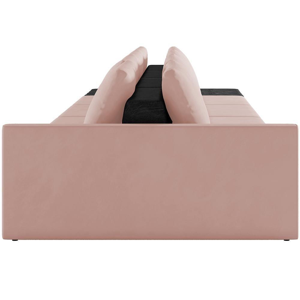 Sofá Ilha Modular Para Sala 432cm Com Puff Dublin K01 Veludo Rosê E Sintético Preto - Lyam Decor - 2