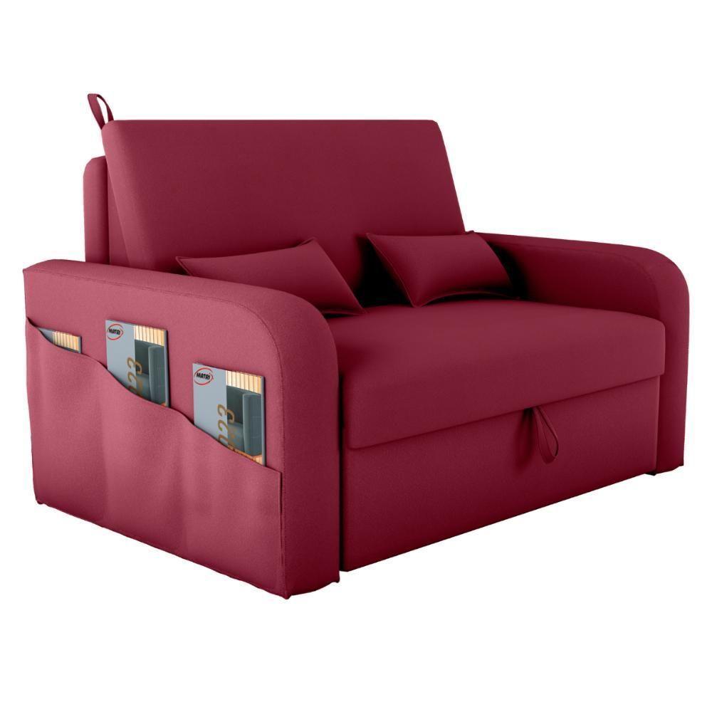 Sofá Cama 2 Lugares Com Baú Hiram Veludo Vinho - 2