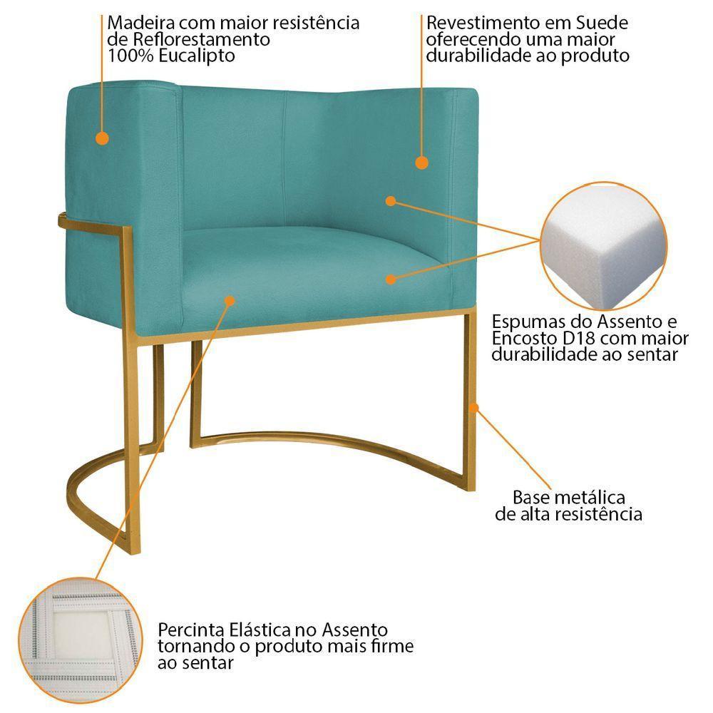 Kit Divã Luna 140cm Lado Direito E 01 Poltrona Base De Ferro Dourado Suede Cor Azul Turquesa - 4
