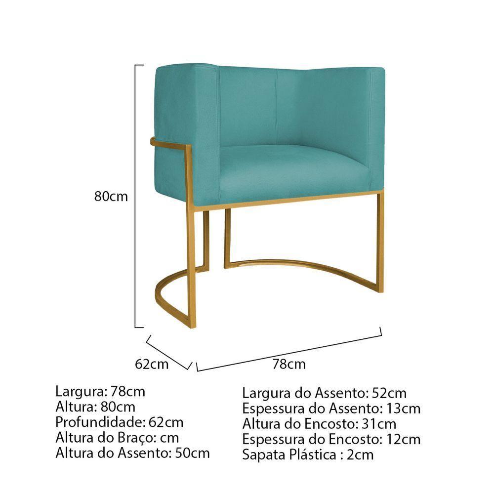 Kit Divã Luna 140cm Lado Direito E 01 Poltrona Base De Ferro Dourado Suede Cor Azul Turquesa - 6