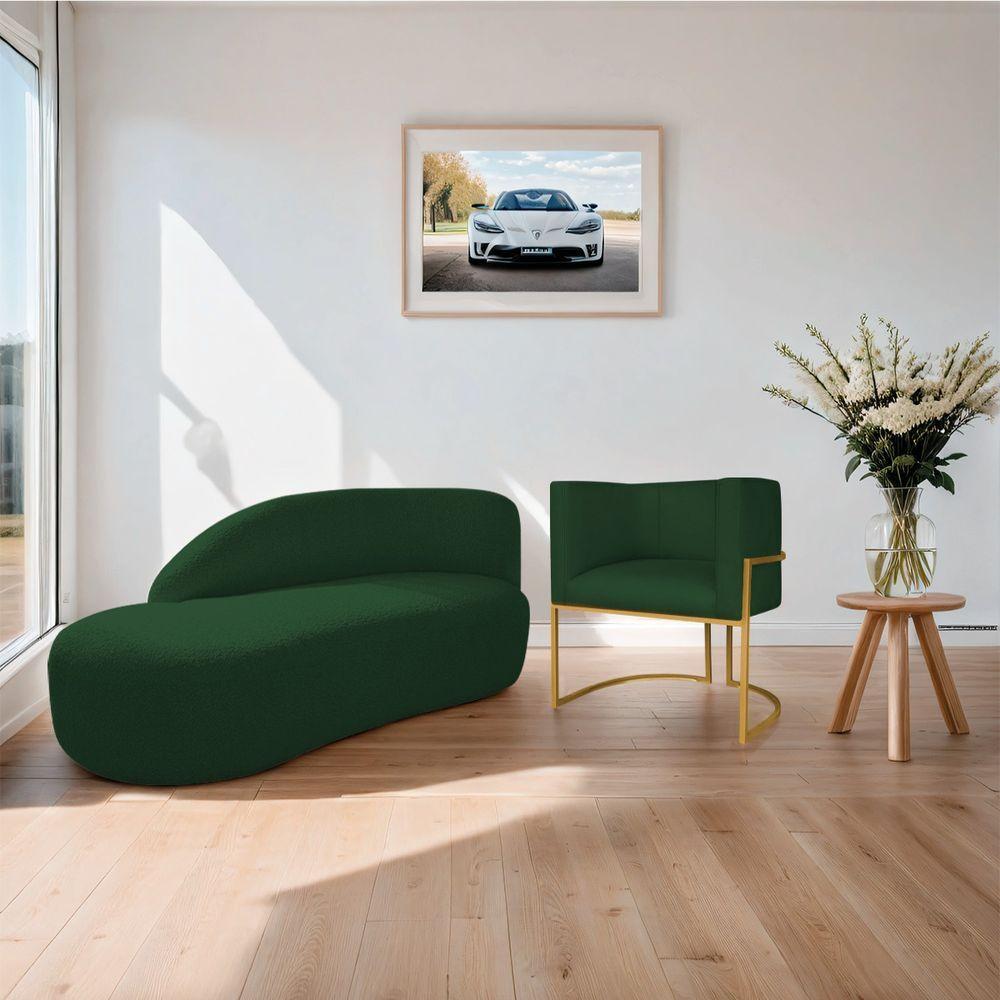 Kit Divã Luna 160cm Lado Esquerdo E 01 Poltrona Base De Ferro Dourado Suede Cor Verde - 9
