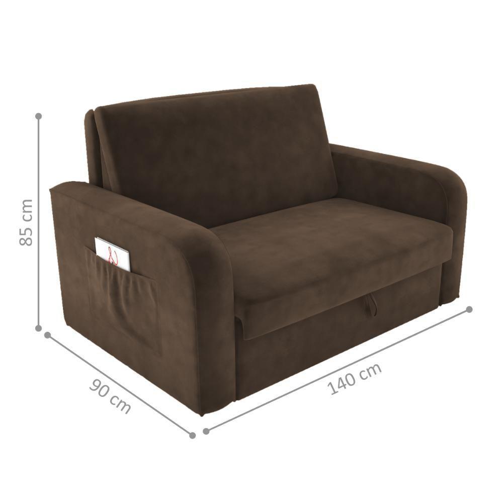 Sofá Cama Com Baú 2 Lugares Numey Veludo Marrom - 2
