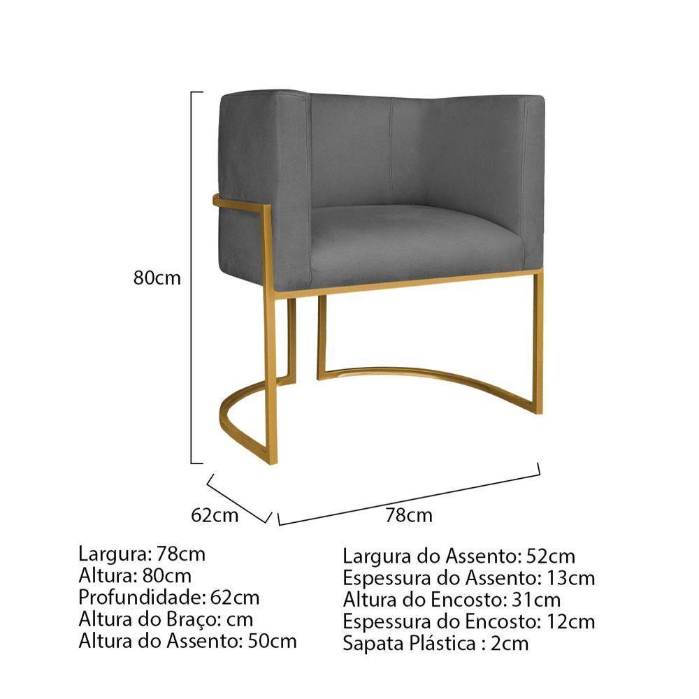 Kit Divã Luna 185cm Lado Direito E 01 Poltrona Base De Ferro Dourado Linho Cor Cinza Escuro - 5