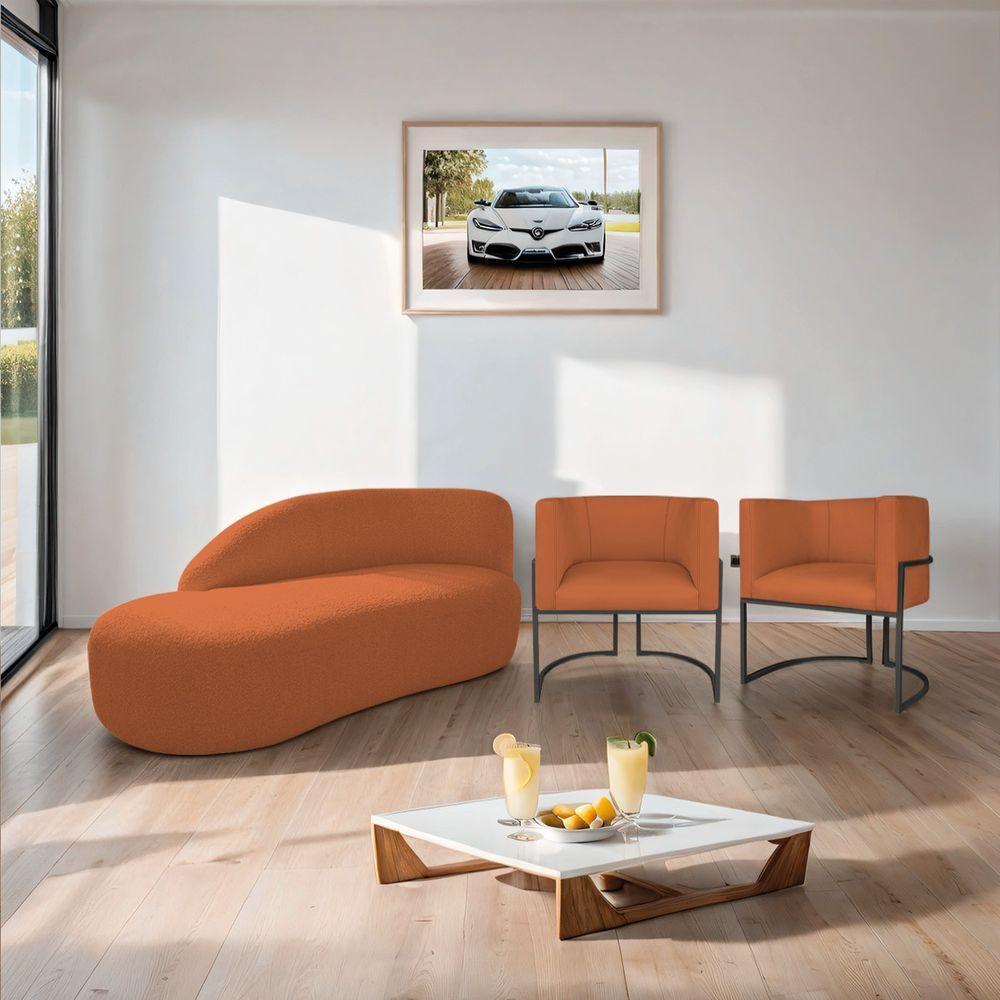 Kit Divã Luna 140cm Lado Esquerdo E 02 Poltronas Base De Ferro Preto Suede Cor Terracota - 6