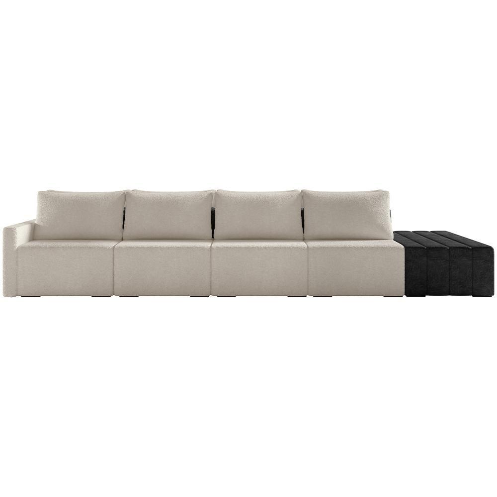 Sofá Ilha Modular Para Sala 432cm Com Puff Dublin K01 Bouclê Creme E Sintético Preto - Lyam Decor - 7