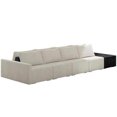 Sofá Ilha Modular Para Sala 432cm Com Puff Dublin K01 Bouclê Creme E Sintético Preto - Lyam Decor