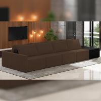 Sofá Ilha Modular Para Sala 432cm Com Puff Dublin K01 Veludo Marrom E Sintético Preto - Lyam Decor - 6