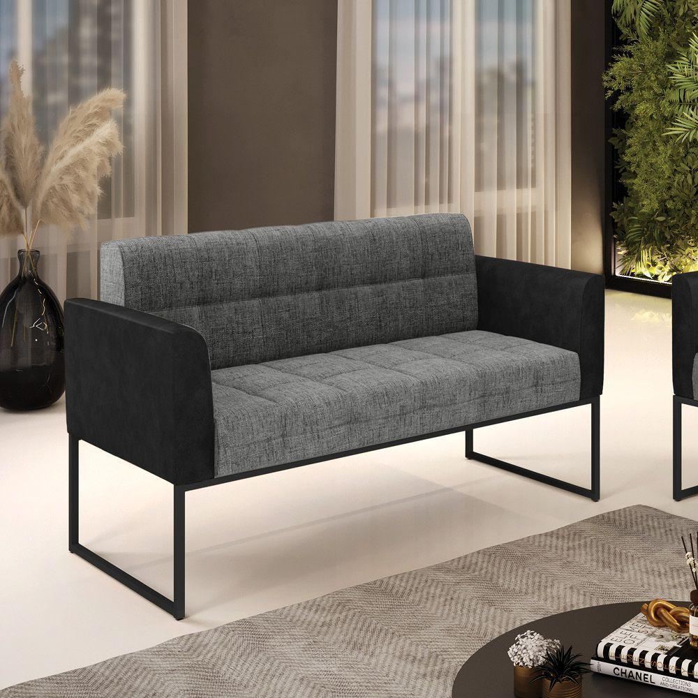 Sofá Namoradeira 2 Lugares Base Industrial Preto Elisa Preto-linho Grafite A26 D03 - D'rossi - 6