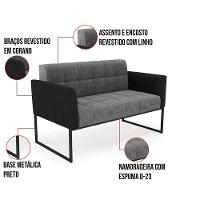 Sofá Namoradeira 2 Lugares Base Industrial Preto Elisa Preto-linho Grafite A26 D03 - D'rossi - 2