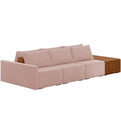 Sofá Ilha Modular Para Sala 312cm Com Puff Dublin K01 Veludo Rosê Sintético Caramelo - Lyam Decor