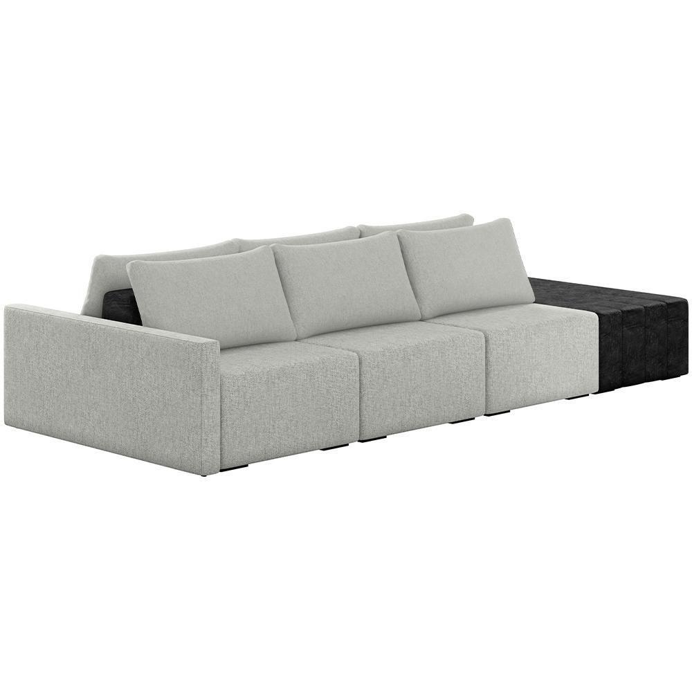 Sofá Ilha Modular Para Sala 312cm Com Puff Dublin K01 Linho Cinza E Sintético Preto - Lyam Decor - 1