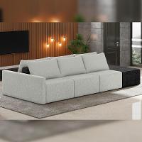 Sofá Ilha Modular Para Sala 312cm Com Puff Dublin K01 Linho Cinza E Sintético Preto - Lyam Decor - 6