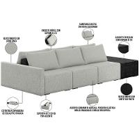 Sofá Ilha Modular Para Sala 312cm Com Puff Dublin K01 Linho Cinza E Sintético Preto - Lyam Decor - 7