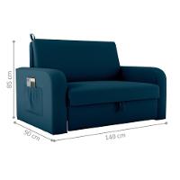 Sofá Cama Com Baú 2 Lugares John Veludo Maserati Azul - 5