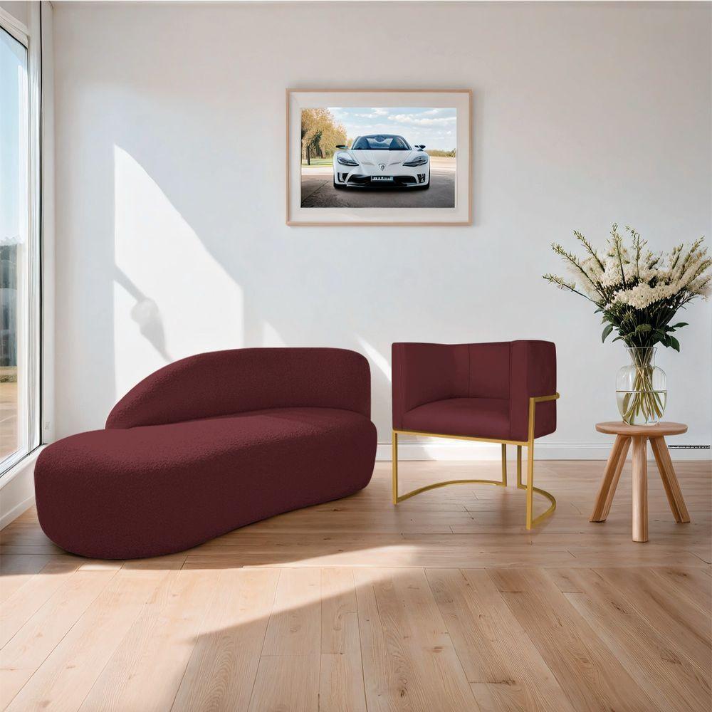 Kit Divã Luna 140cm Lado Esquerdo E 01 Poltrona Base De Ferro Dourado Suede Cor Bordô - 9