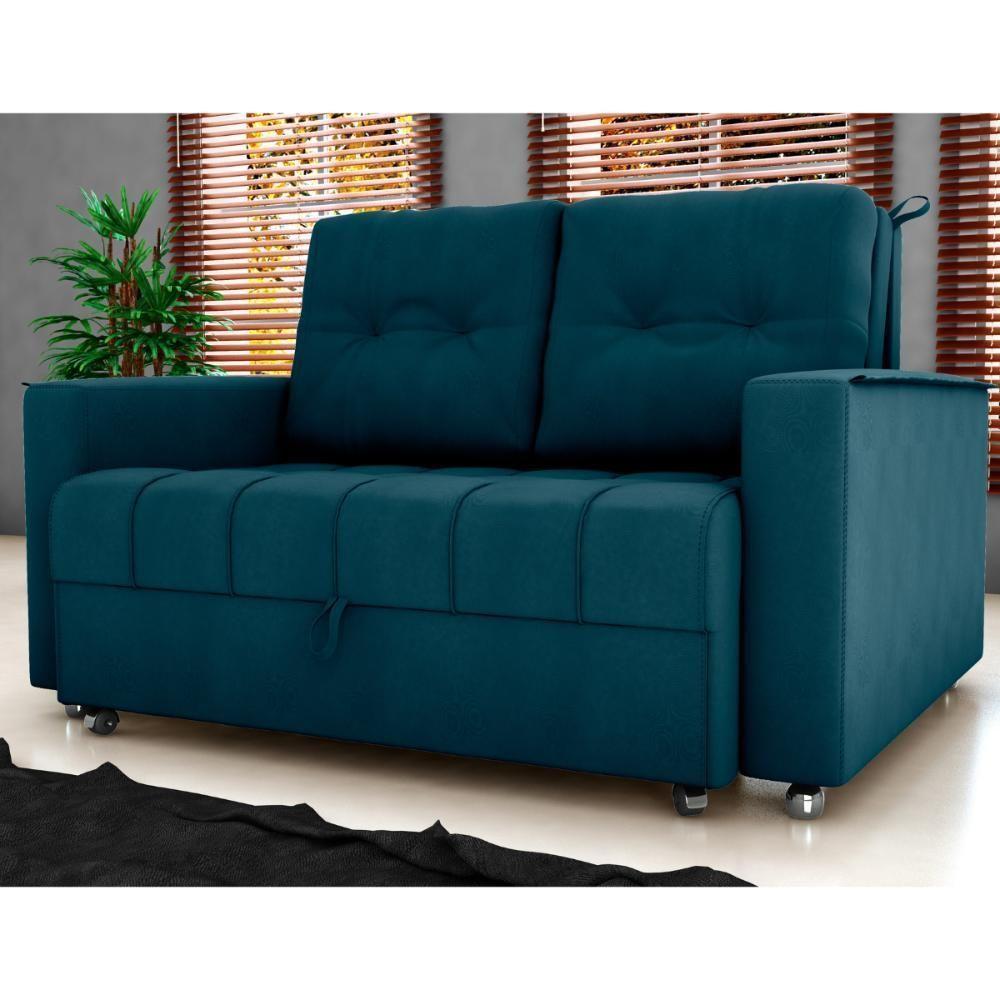 Sofá Cama Para Sala De Estar Remy Veludo Maserati Azul - 1