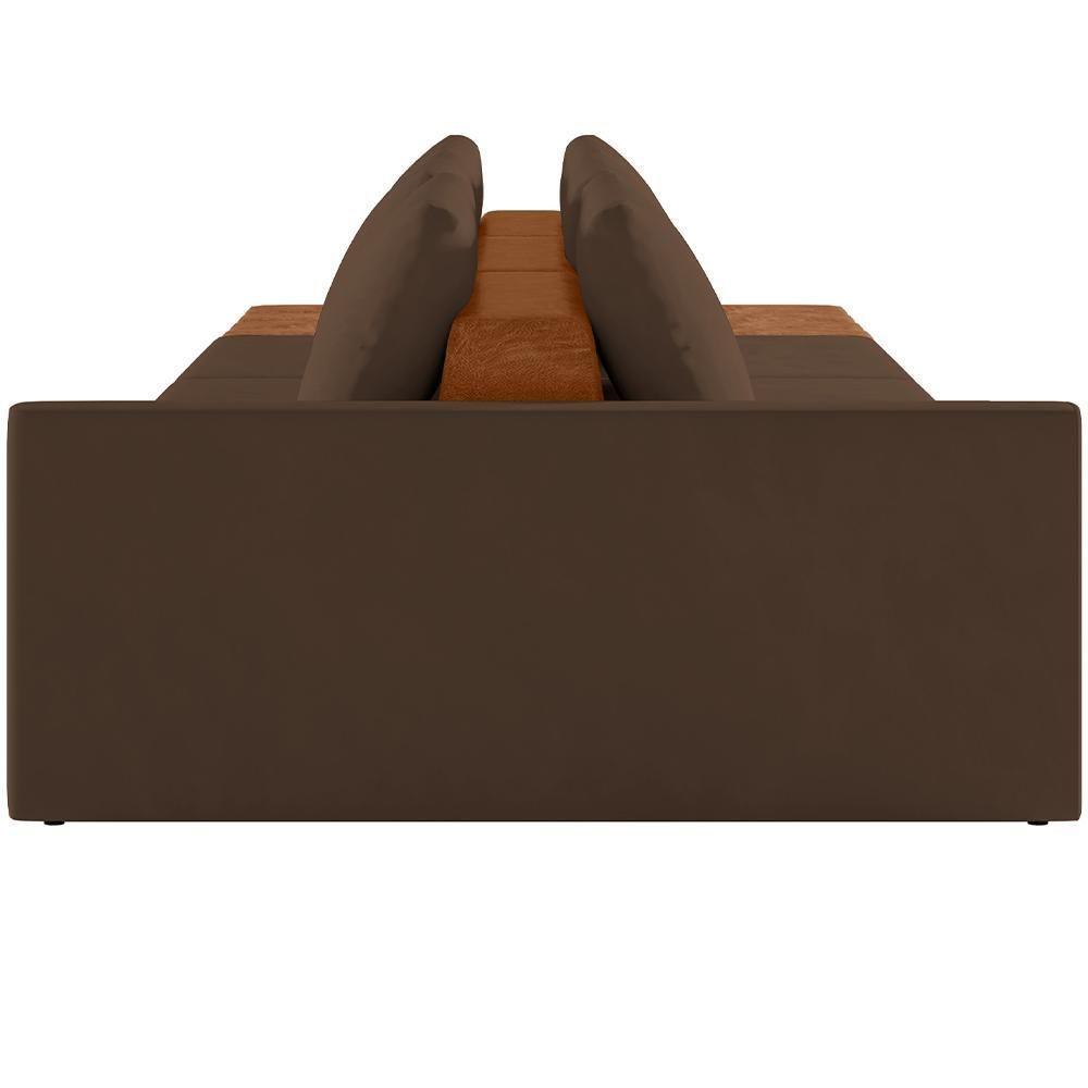 Sofá Ilha Modular Para Sala 312cm Com Puff Dublin K01 Veludo Marrom Sintético Caramelo - Lyam Decor - 2