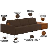 Sofá Ilha Modular Para Sala 312cm Com Puff Dublin K01 Veludo Marrom Sintético Caramelo - Lyam Decor - 7