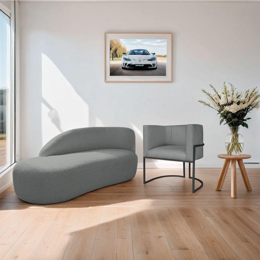 Kit Divã Luna 160cm Lado Esquerdo E 01 Poltrona Base De Ferro Preto Suede Cor Cinza - 10