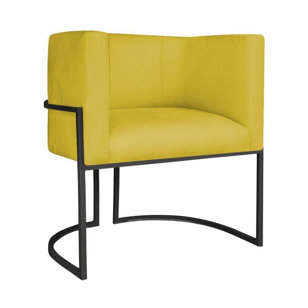 Kit Divã Luna 140cm Lado Direito E 01 Poltrona Base De Ferro Preto Suede Cor Amarelo - 2