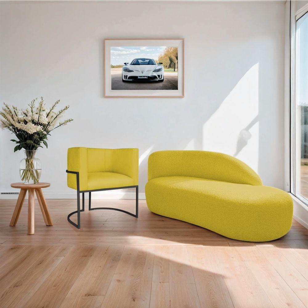 Kit Divã Luna 140cm Lado Direito E 01 Poltrona Base De Ferro Preto Suede Cor Amarelo - 8
