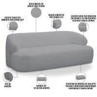 Sofá 3 Lugares Curvo Orgânico Para Sala Living 180cm Barolo L06 Bouclê Cinza Escuro - Lyam Decor - 3