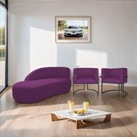 Kit Divã Luna 140cm Lado Esquerdo E 02 Poltronas Base De Ferro Preto Suede Cor Roxo - 9