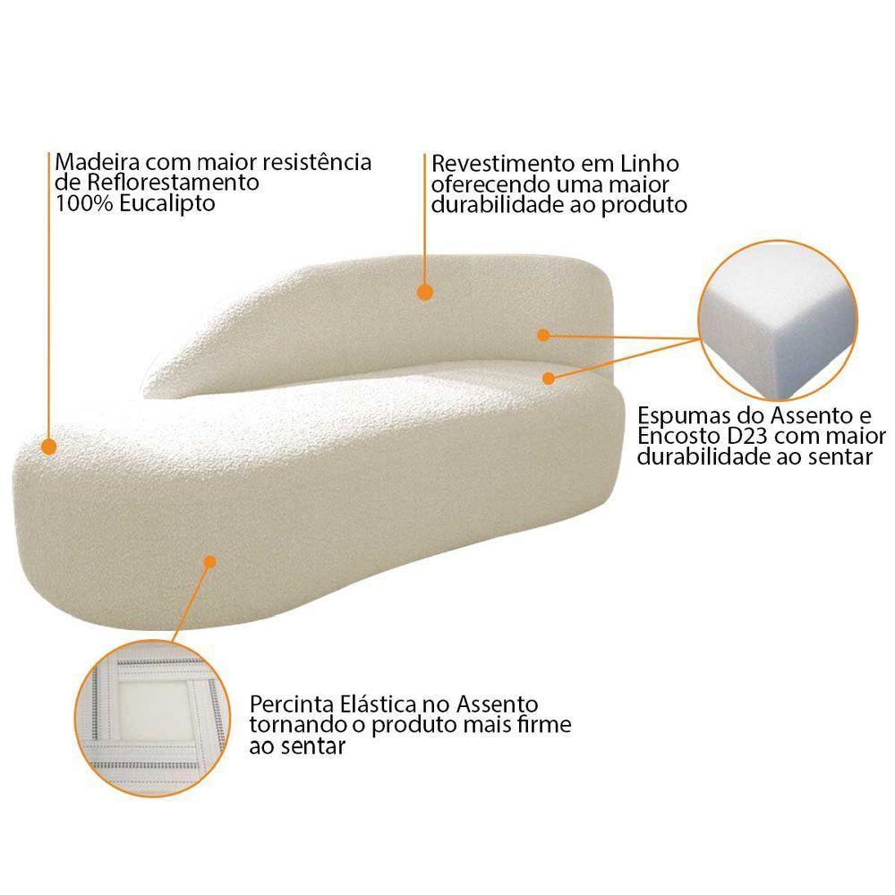 Kit Divã Luna 160cm Lado Esquerdo E 01 Poltrona Base De Ferro Preto Linho Cor Bege - 10