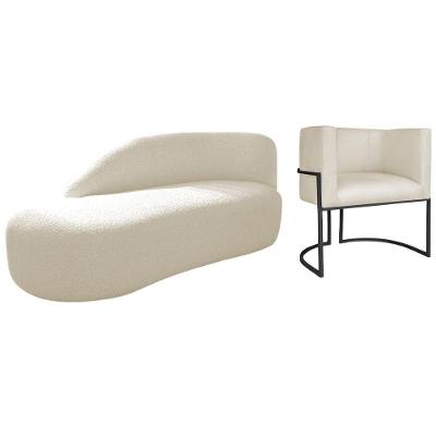 Kit Divã Luna 160cm Lado Esquerdo E 01 Poltrona Base De Ferro Preto Linho Cor Bege