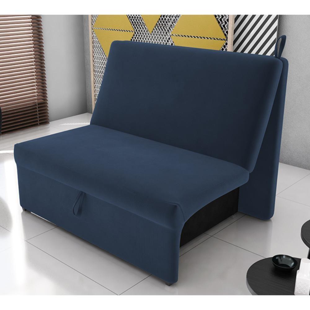 Sofá Cama 2 Lugares Ivan Suede Azul - 1